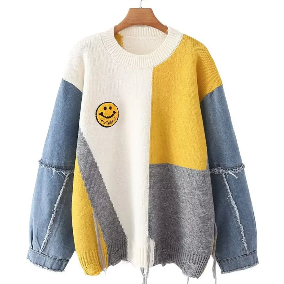 Pamela | Women's Color Block Denim Sleeve Sweater - Image 1