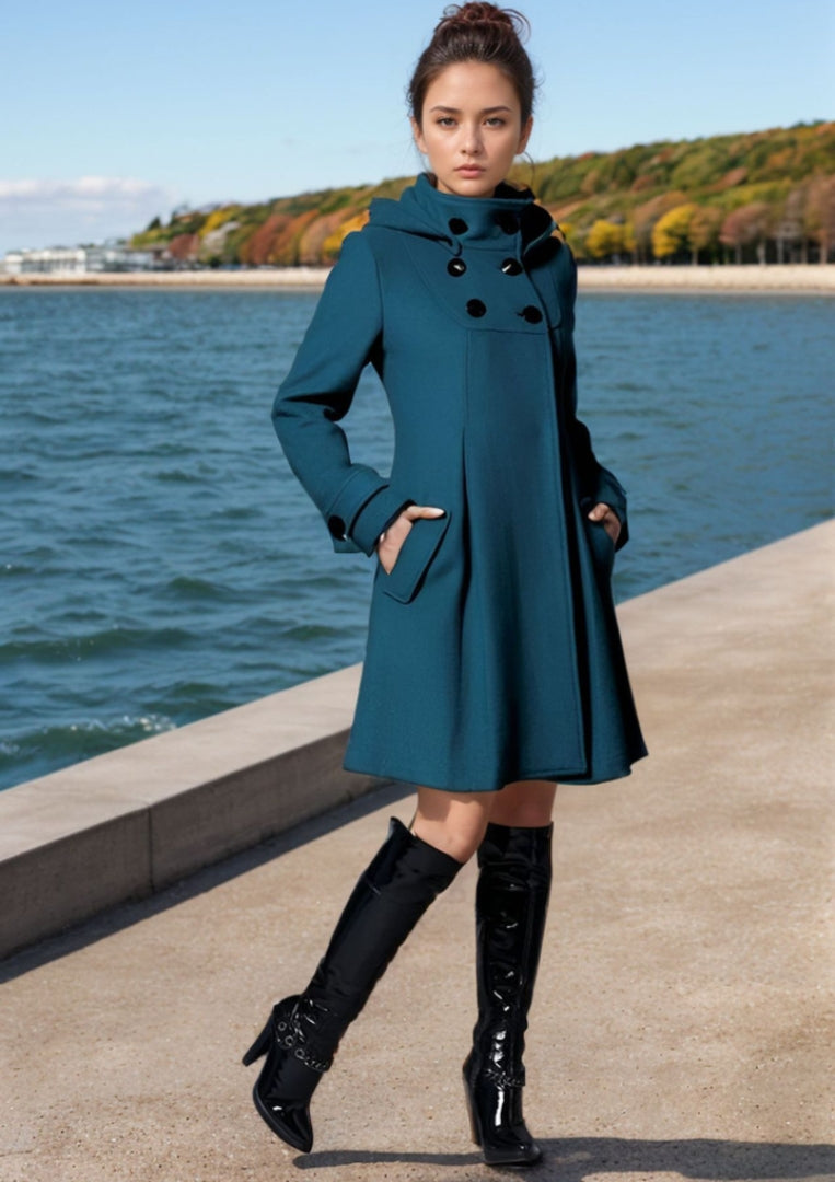 Sage | Women's Hooded A-Line Coat - Image 3