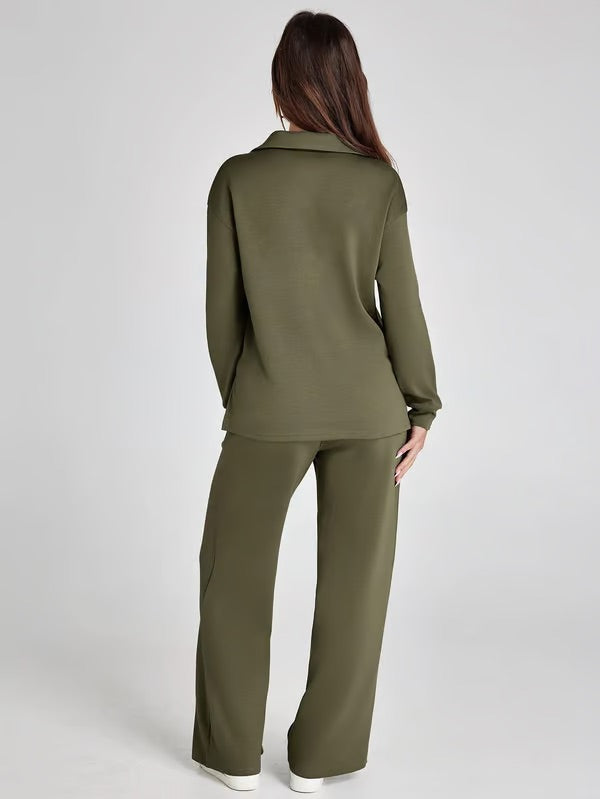 Vivian | Women's Long Sleeve Collar Top Lounge Two Piece Set - Image 7