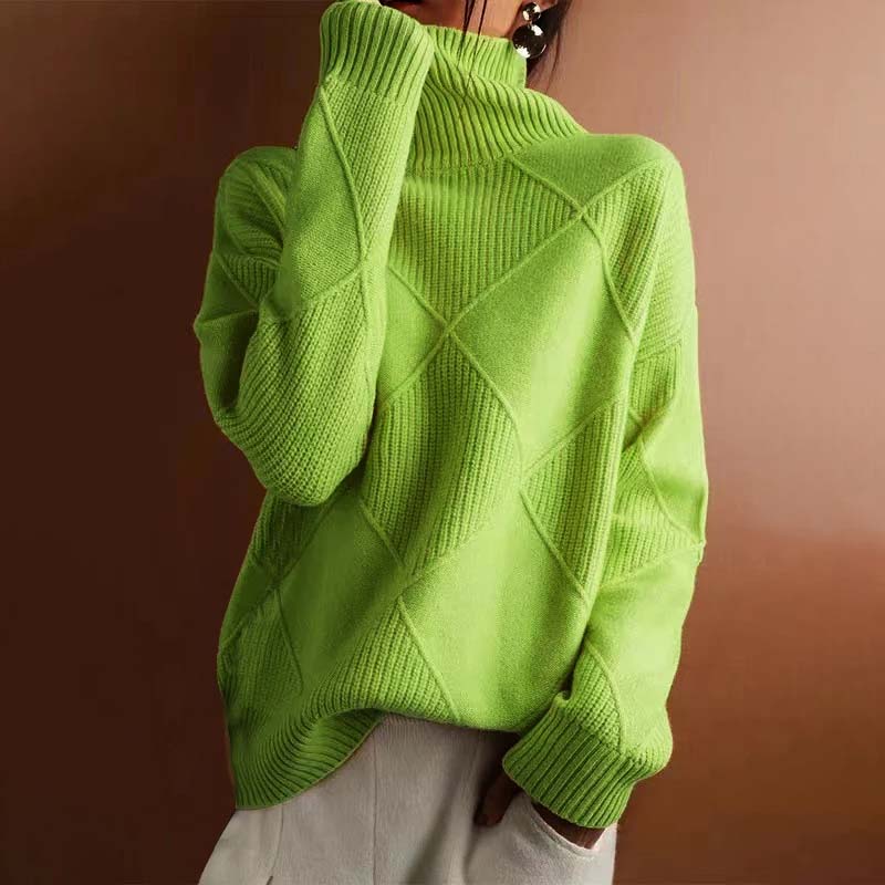 Peggy | Women's Turtleneck Diamond Pattern Sweater - Image 2