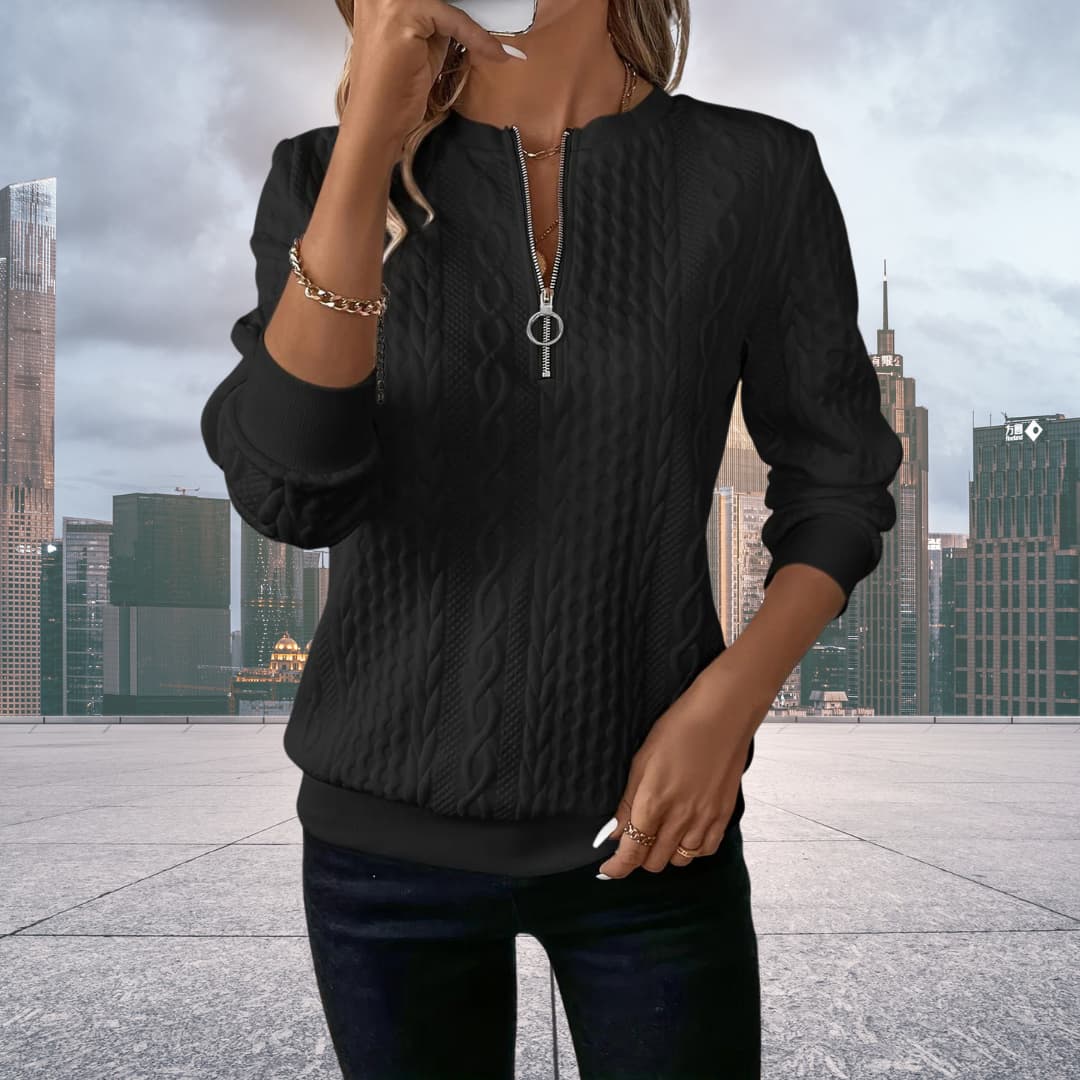 Valerie | Women's Cable Knit Quarter Zip Sweater - Image 4