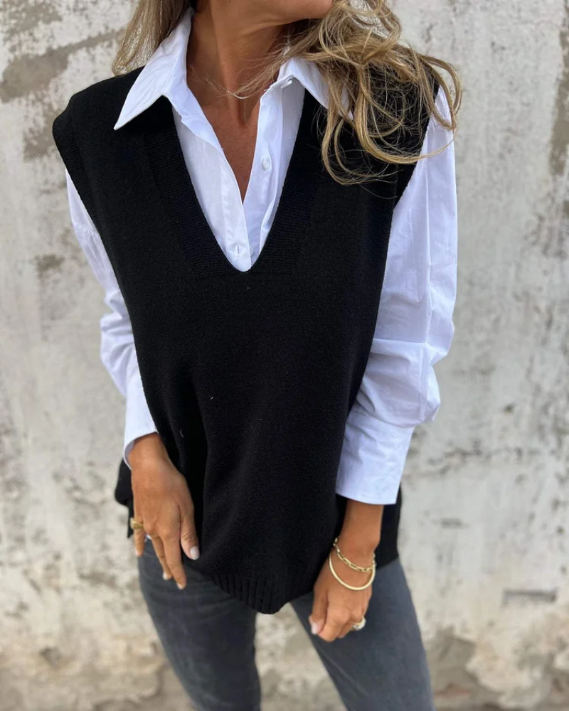 Cheri | Women's V-Neck Knit Sweater Vest - Image 4