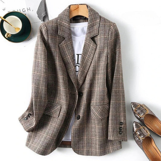 Jessica | Women's Plaid Long Sleeve Blazer - Image 1