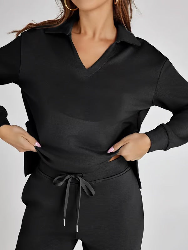 Vivian | Women's Long Sleeve Collar Top Lounge Two Piece Set - Image 12