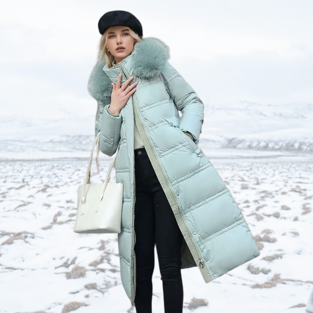 Morgan | Women's Long Puffer Coat with Fur Hood - Image 3