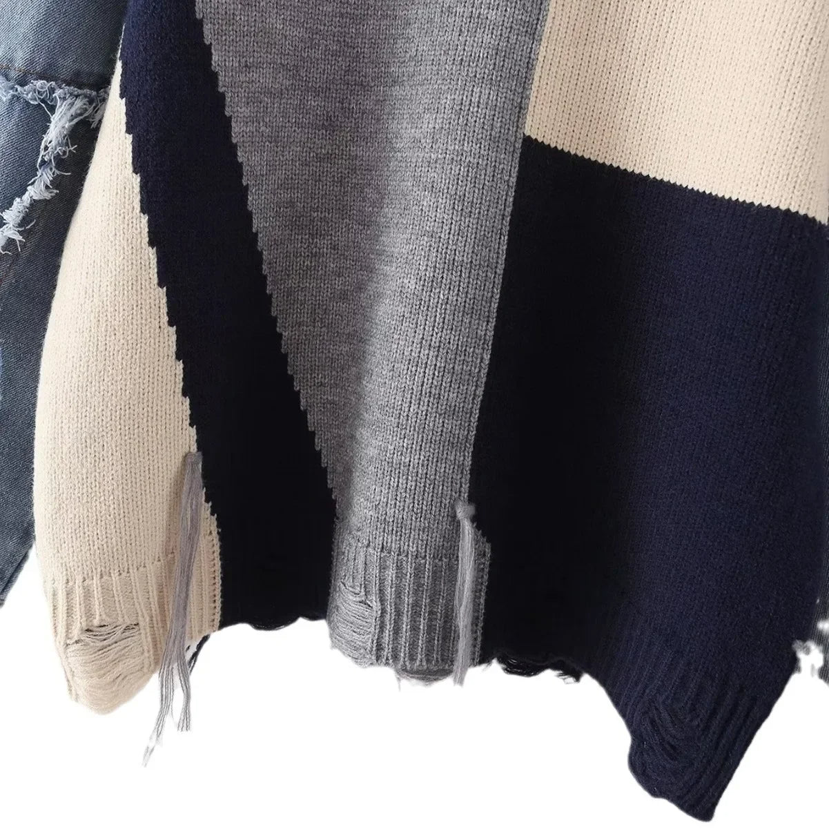 Pamela | Women's Color Block Denim Sleeve Sweater - Image 5