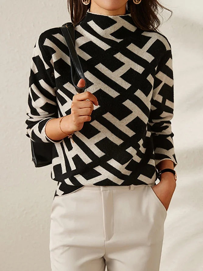 Roberta | Women's Long Sleeve Geometric Print Sweater - Image 2