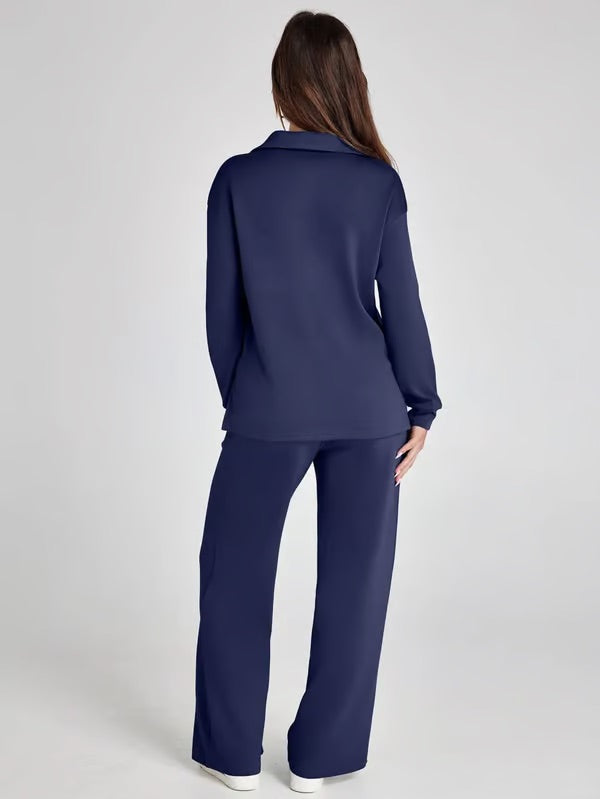 Vivian | Women's Long Sleeve Collar Top Lounge Two Piece Set - Image 16