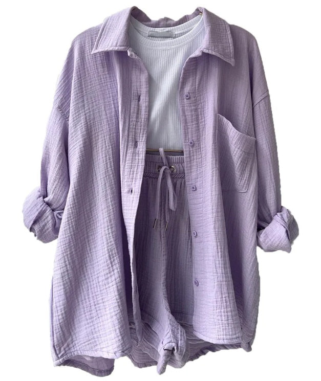 Edith | Women's Oversized Button-Down Shirt and Drawstring Shorts Set - Image 7
