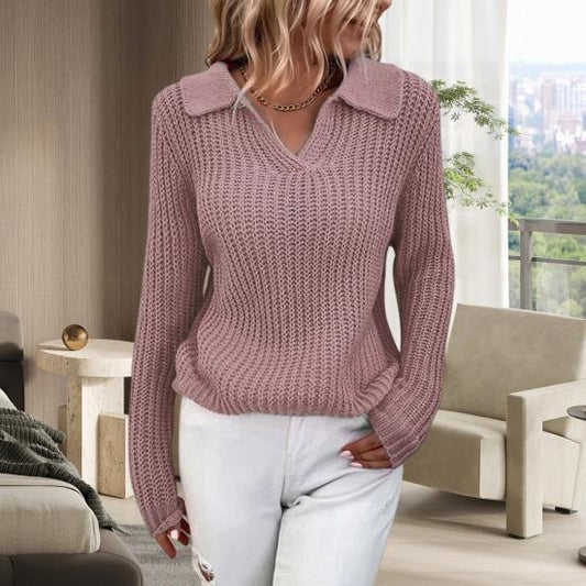 Mae | Women's V-Neck Collared Sweater - Image 1
