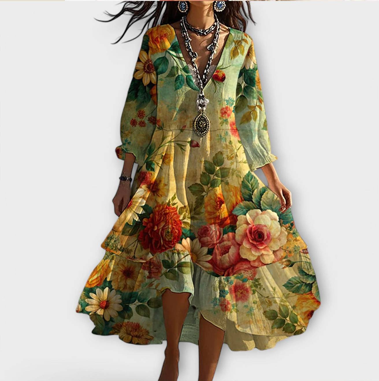 Christine | Women's V-Neck A-Line Midi Dress - Image 1