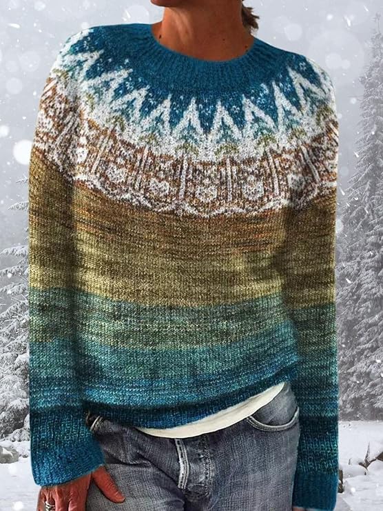 Holly | Women's Crew Neck Fair Isle Long Sleeve Sweater - Image 2