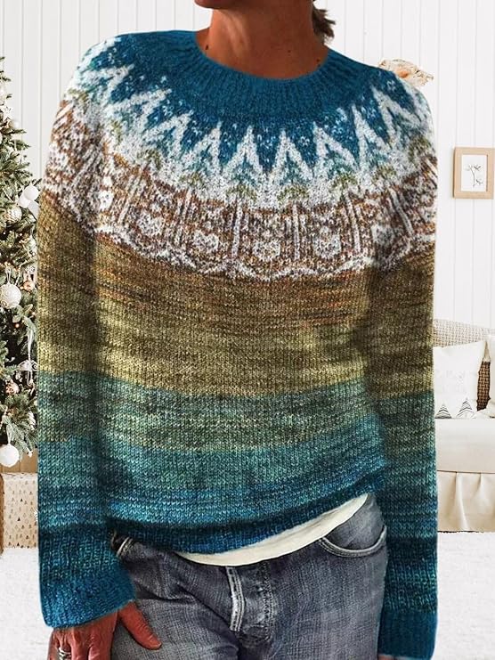 Holly | Women's Crew Neck Fair Isle Long Sleeve Sweater - Image 3