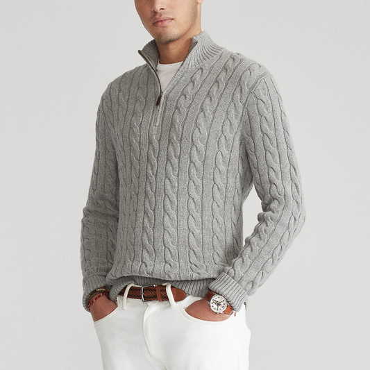 Elijah | Men's Quarter-Zip Cable Knit Sweater - Image 1