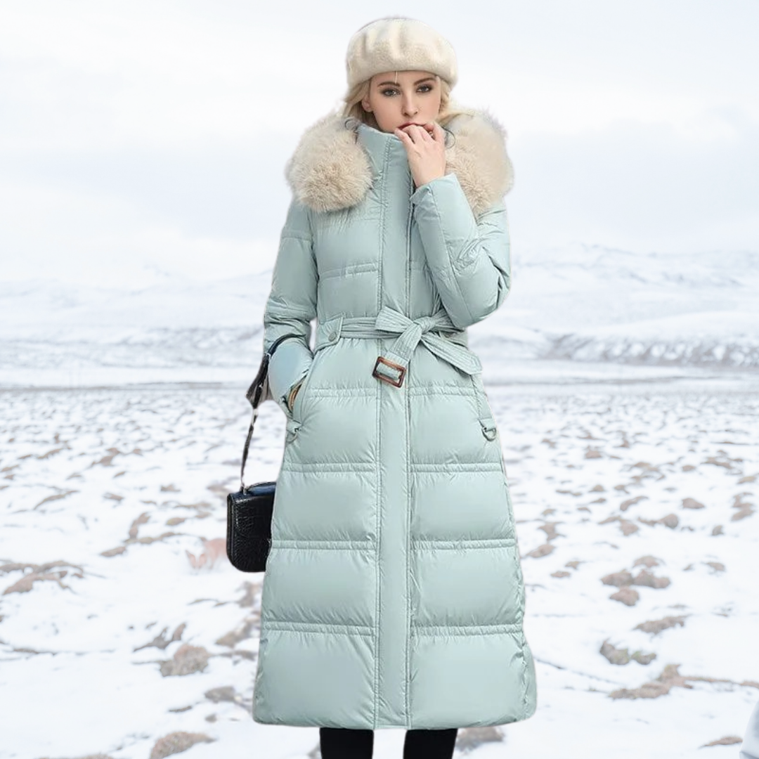 Morgan | Women's Long Puffer Coat with Fur Hood - Image 8