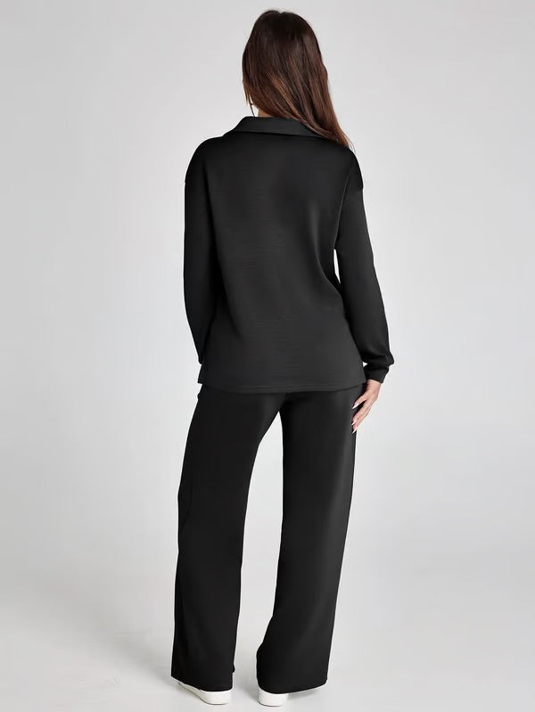 Vivian | Women's Long Sleeve Collar Top Lounge Two Piece Set - Image 13