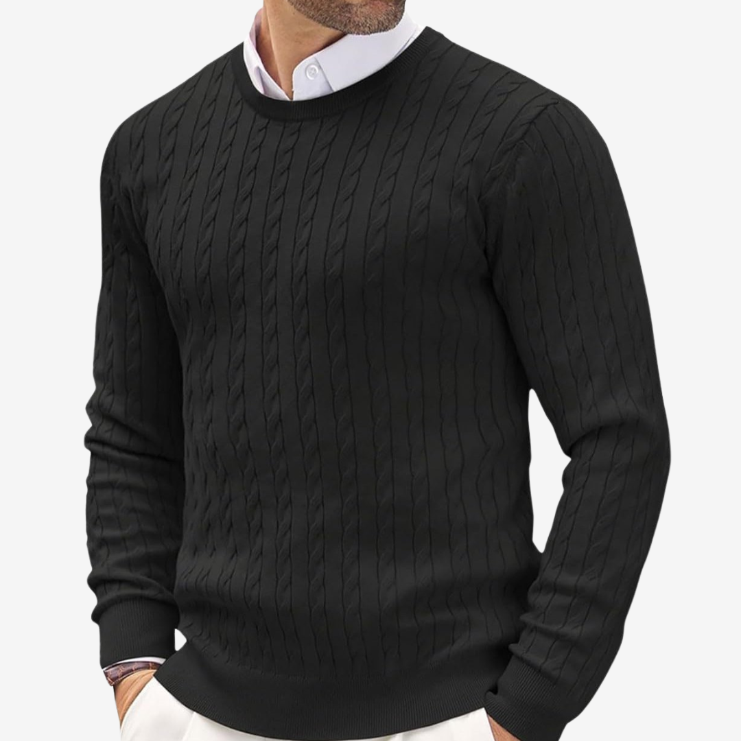 Laurence | Men's Cable Knit Crew Neck Sweater - Image 3