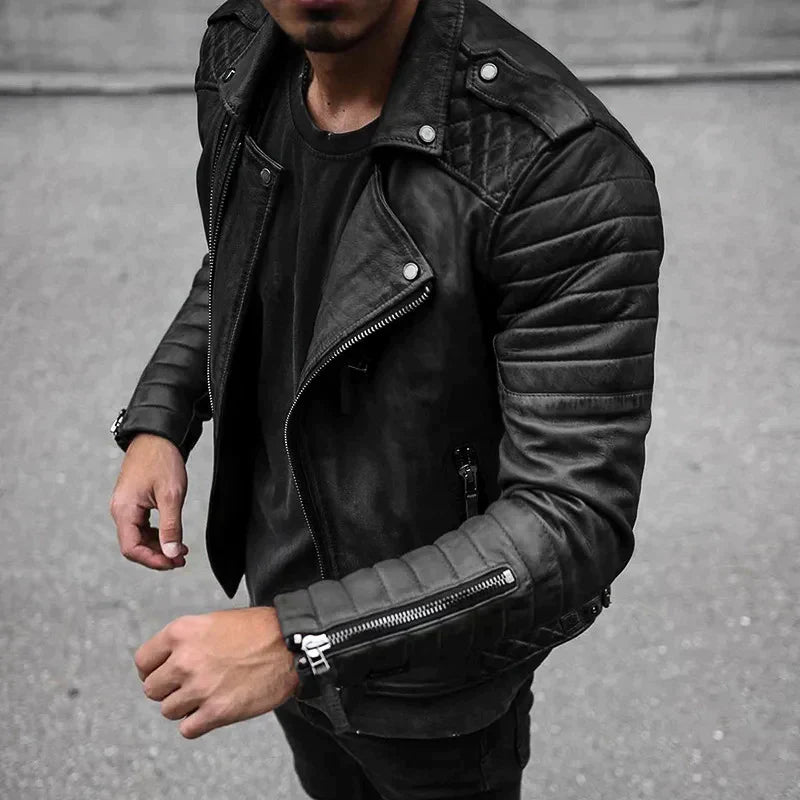 Nathan | Men's Quilted Leather Biker Jacket - Image 2