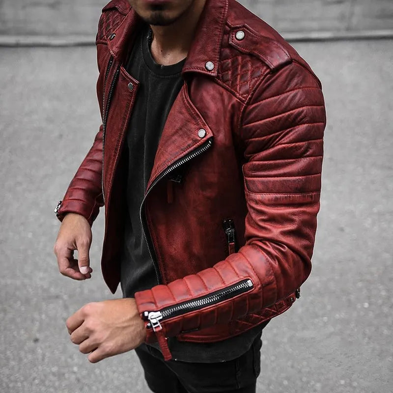 Nathan | Men's Quilted Leather Biker Jacket - Image 1