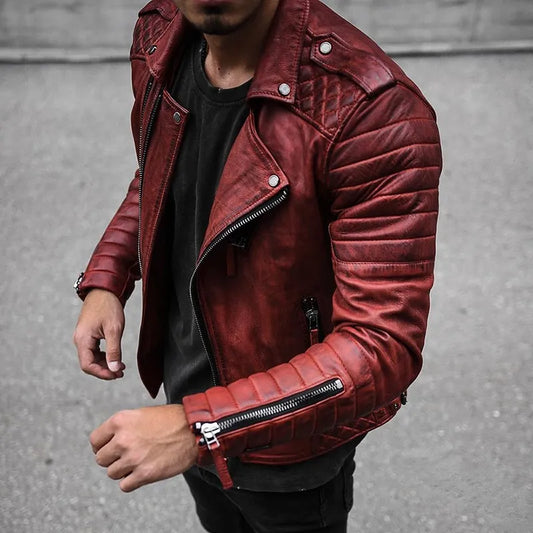 Nathan | Men's Quilted Leather Biker Jacket - Image 1