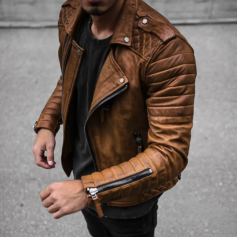 Nathan | Men's Quilted Leather Biker Jacket - Image 4