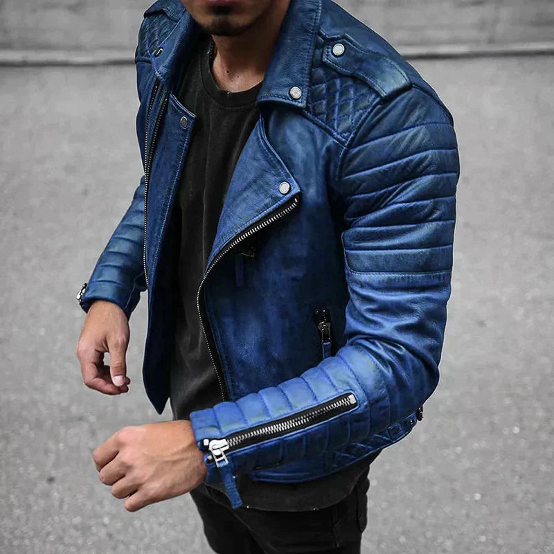 Nathan | Men's Quilted Leather Biker Jacket - Image 3