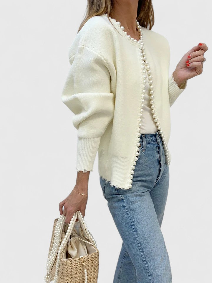 Scarlett | Women's Pearl Trim Cardigan Jacket - Image 3
