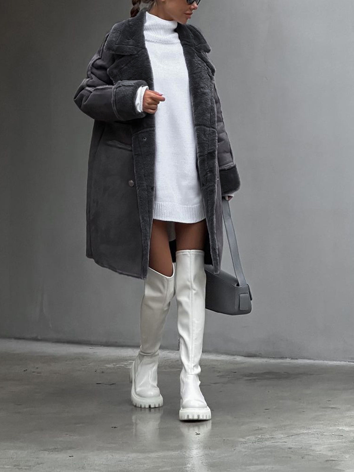Zara | Women's Double-Breasted Faux Fur Trim Long Coat - Image 4