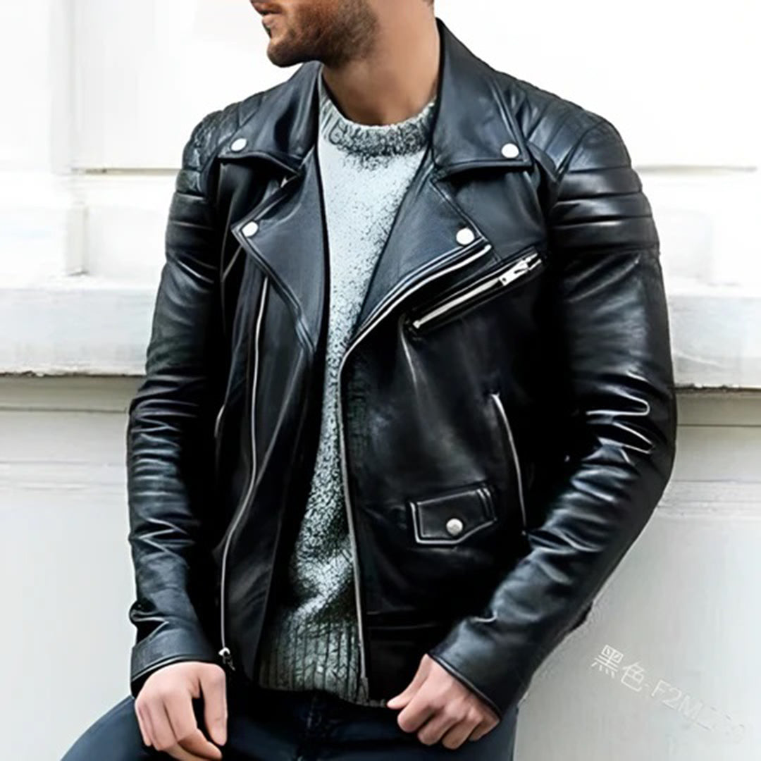 Darrell | Men's Slim Fit Leather Biker Jacket - Image 1