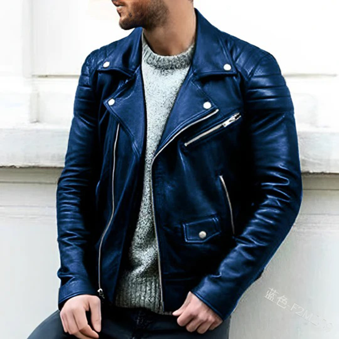 Darrell | Men's Slim Fit Leather Biker Jacket - Image 2