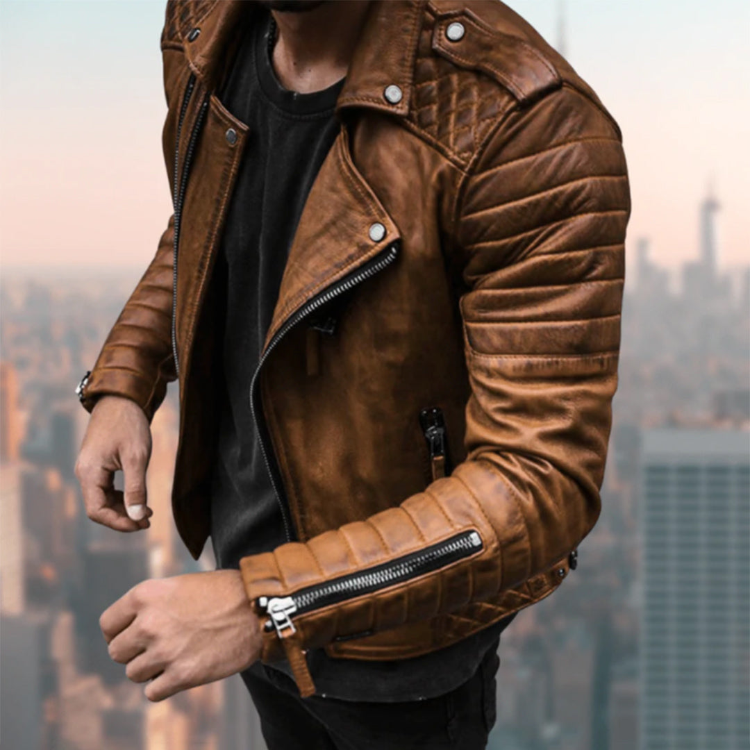 Darrell | Men's Slim Fit Leather Biker Jacket - Image 3