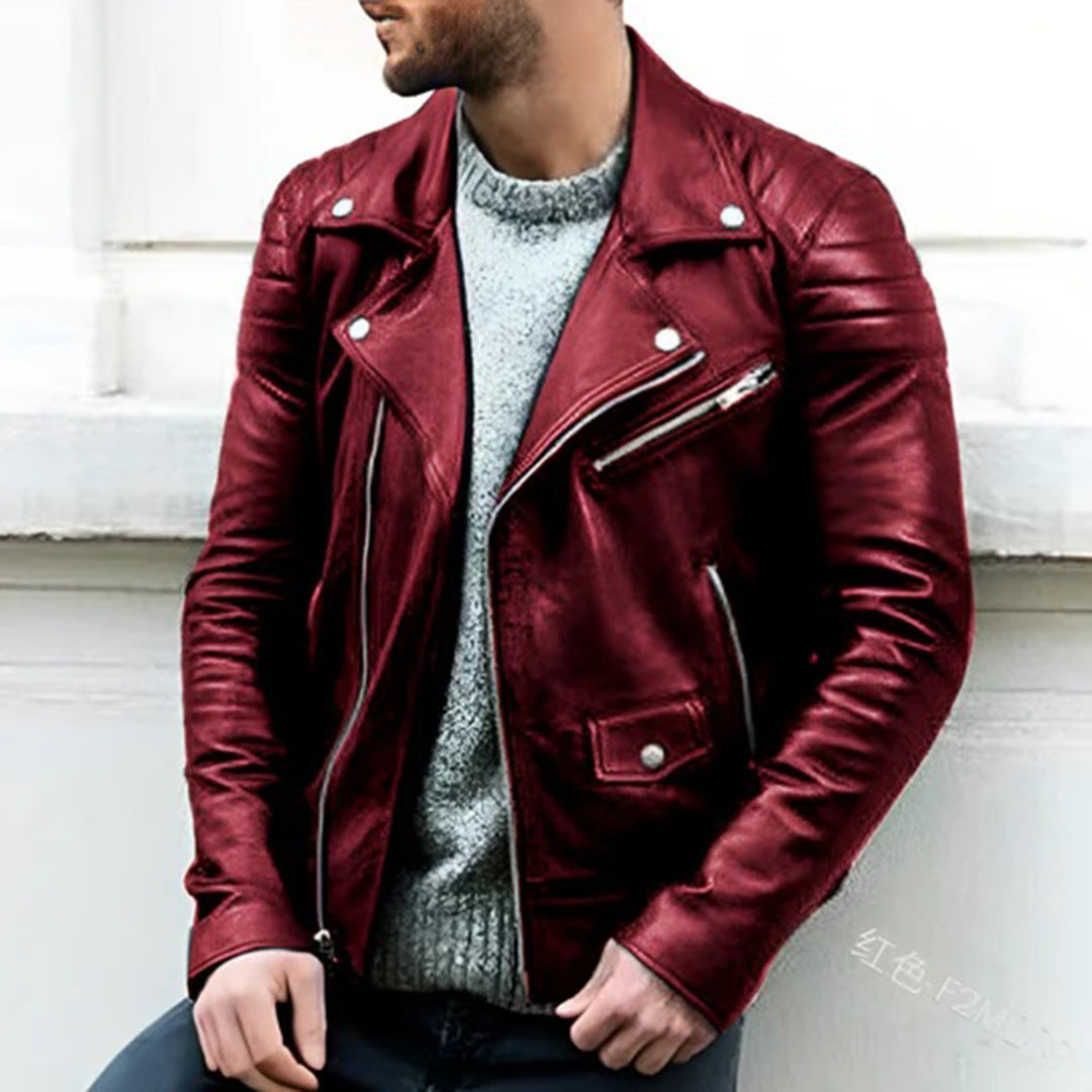 Darrell | Men's Slim Fit Leather Biker Jacket - Image 4