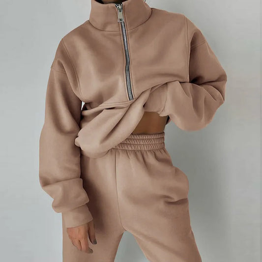 Daniela | Women's High Neck Sweat Set Two-Piece Set - Image 1