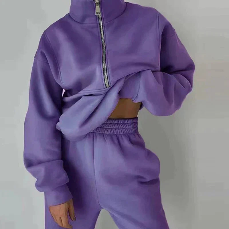 Daniela | Women's High Neck Sweat Set Two-Piece Set - Image 3