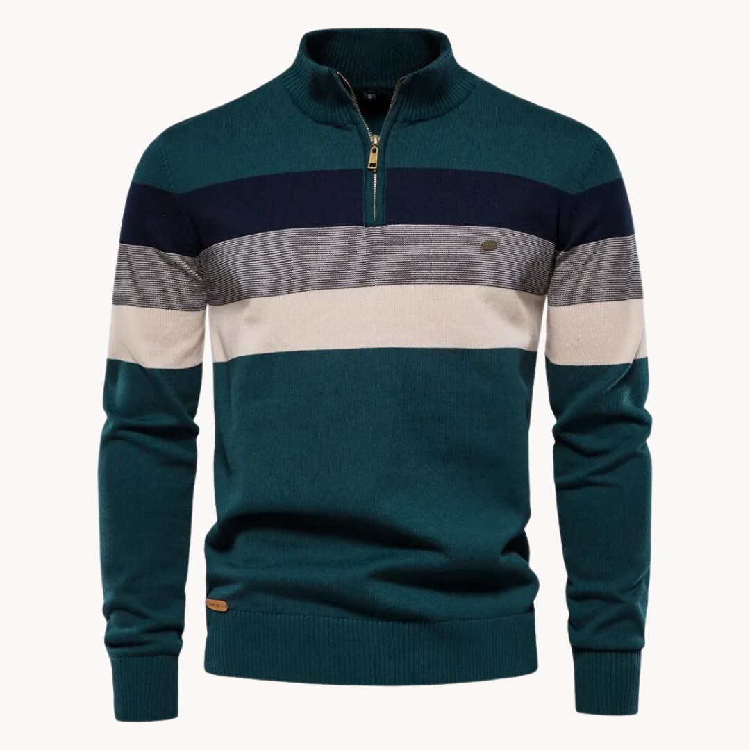 Kaden | Men's Quarter Zip Striped Sweater - Image 8