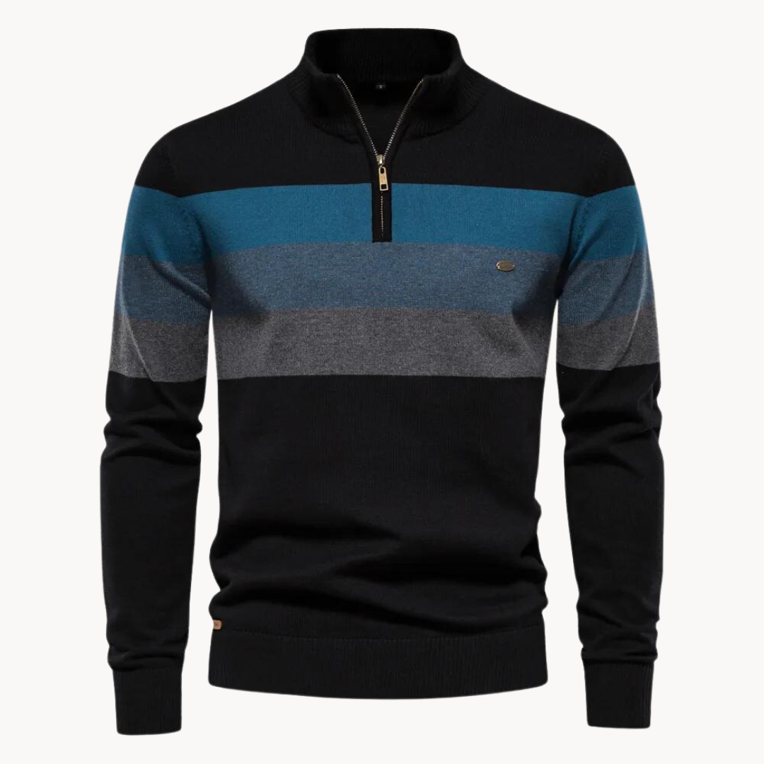 Kaden | Men's Quarter Zip Striped Sweater - Image 9