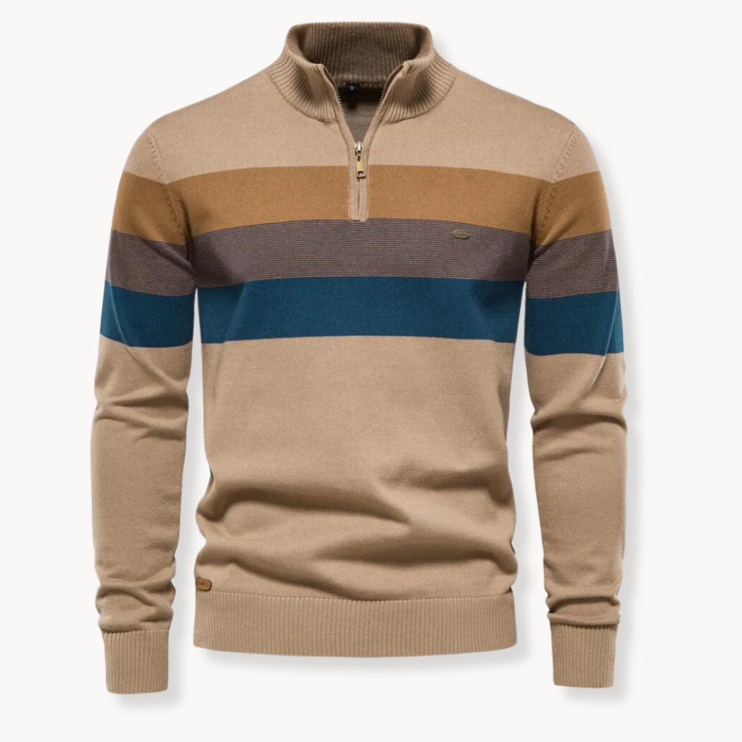 Kaden | Men's Quarter Zip Striped Sweater - Image 10