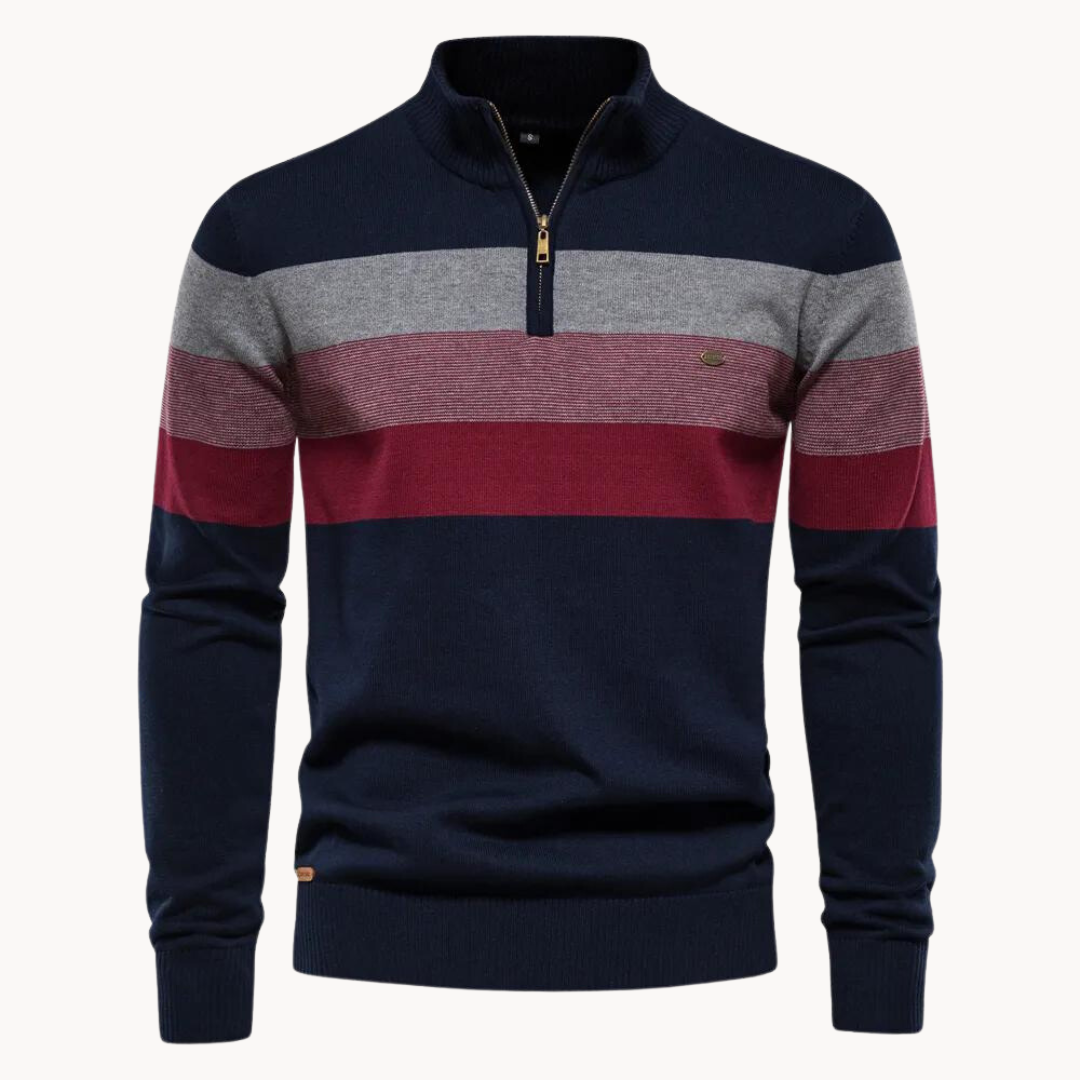 Kaden | Men's Quarter Zip Striped Sweater - Image 1