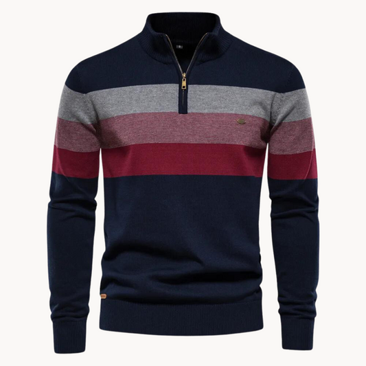Kaden | Men's Quarter Zip Striped Sweater - Image 1