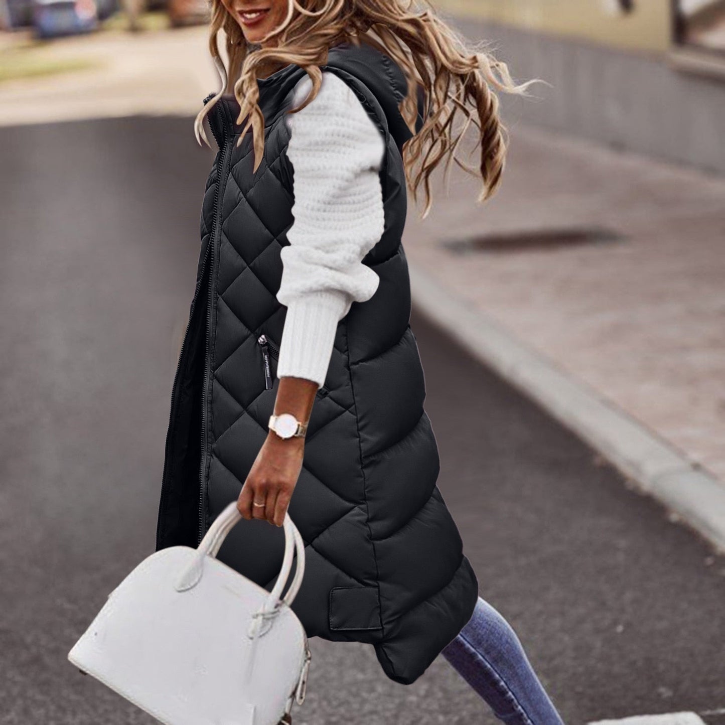 Serena | Women's Long Hooded Puffer Vest - Image 4