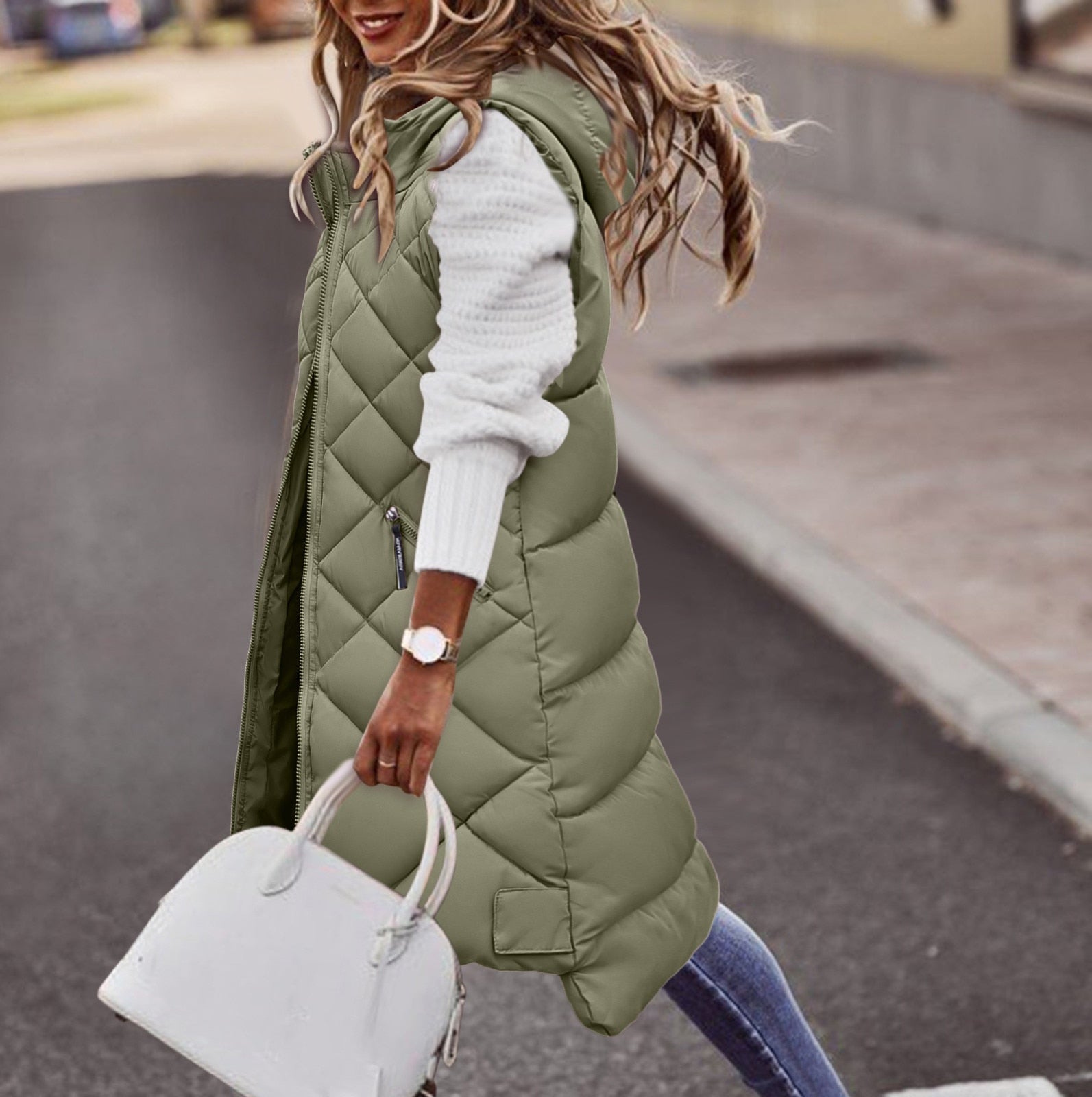 Serena | Women's Long Hooded Puffer Vest - Image 3