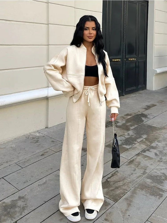 Charlotte | Women's Wide Leg Sweat Suit Outfit Set - Image 1