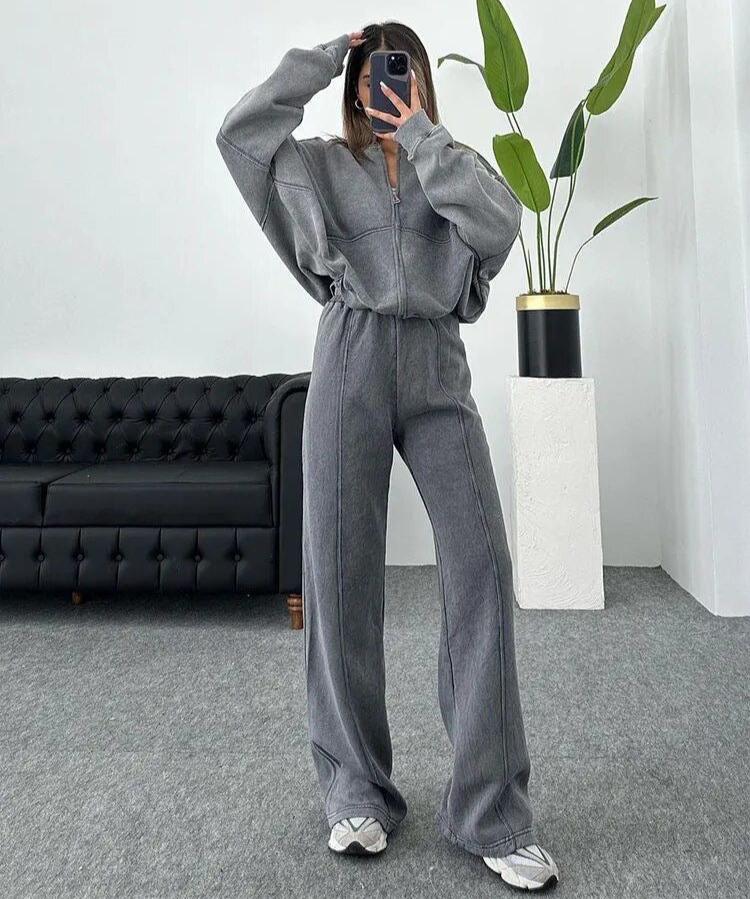 Charlotte | Women's Wide Leg Sweat Suit Outfit Set - Image 2