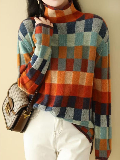 Mary | Women's Turtleneck Color Block Pullover Sweater - Image 3
