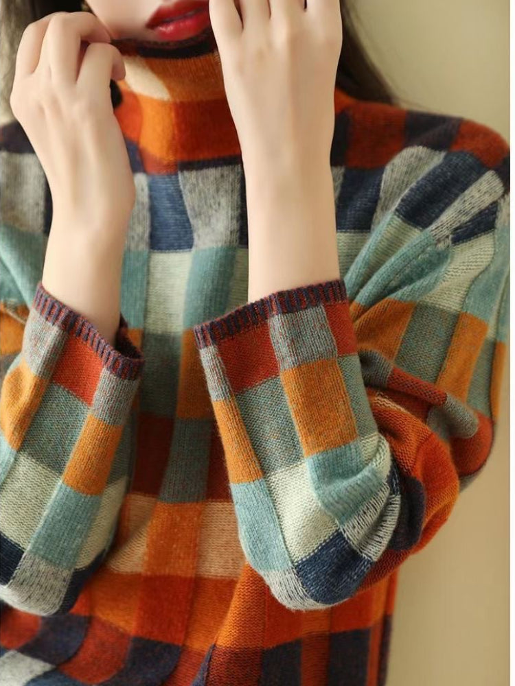 Mary | Women's Turtleneck Color Block Pullover Sweater - Image 4