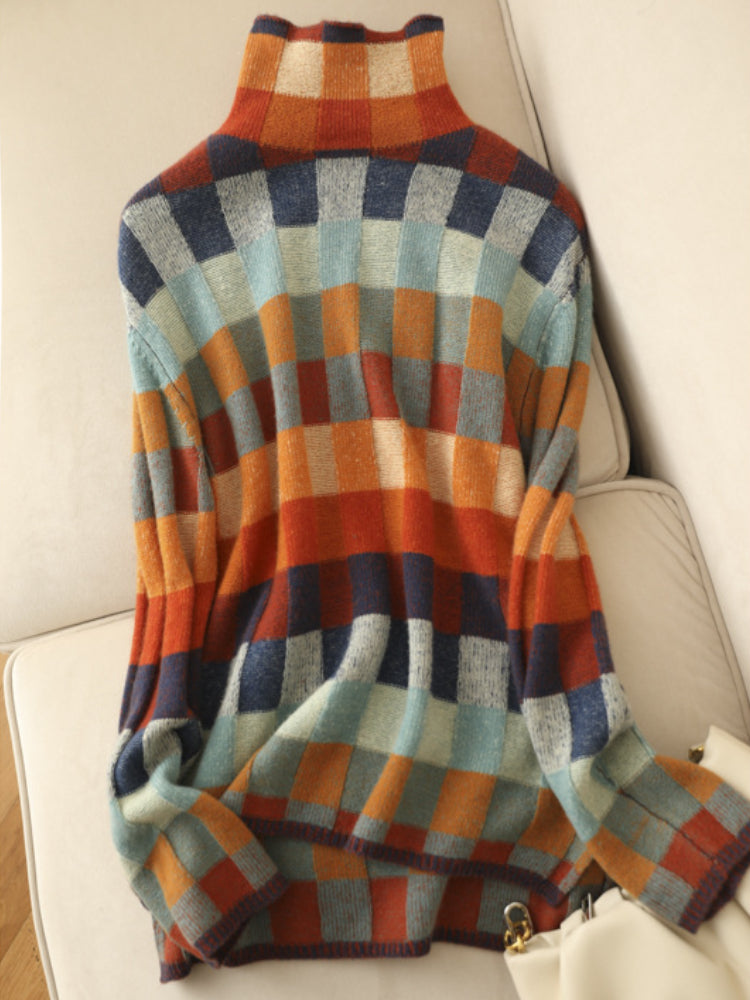 Mary | Women's Turtleneck Color Block Pullover Sweater - Image 5