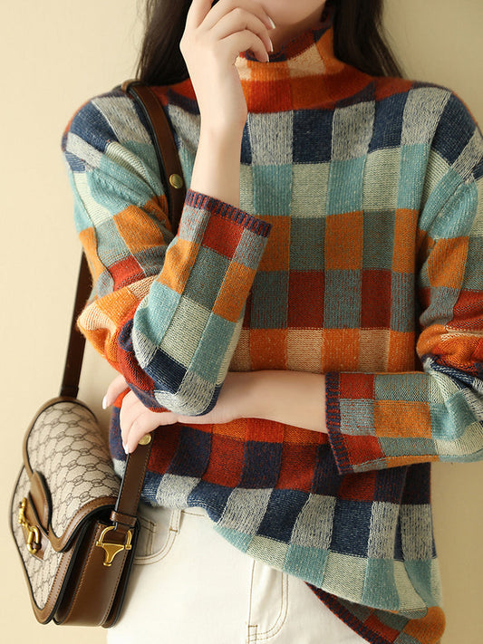 Mary | Women's Turtleneck Color Block Pullover Sweater - Image 1