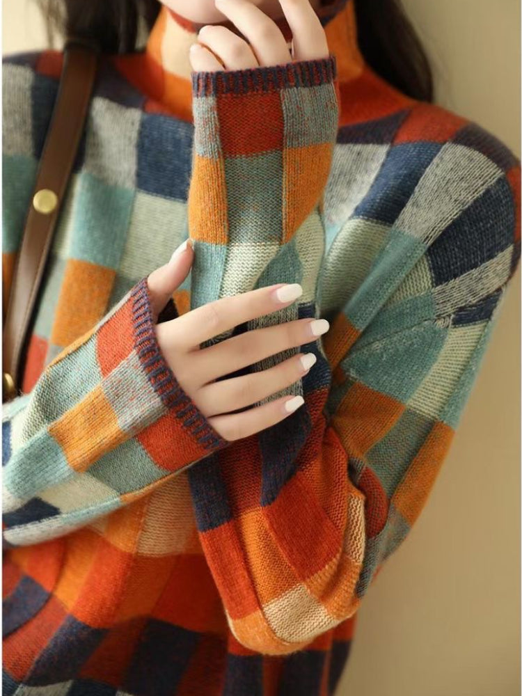 Mary | Women's Turtleneck Color Block Pullover Sweater - Image 2