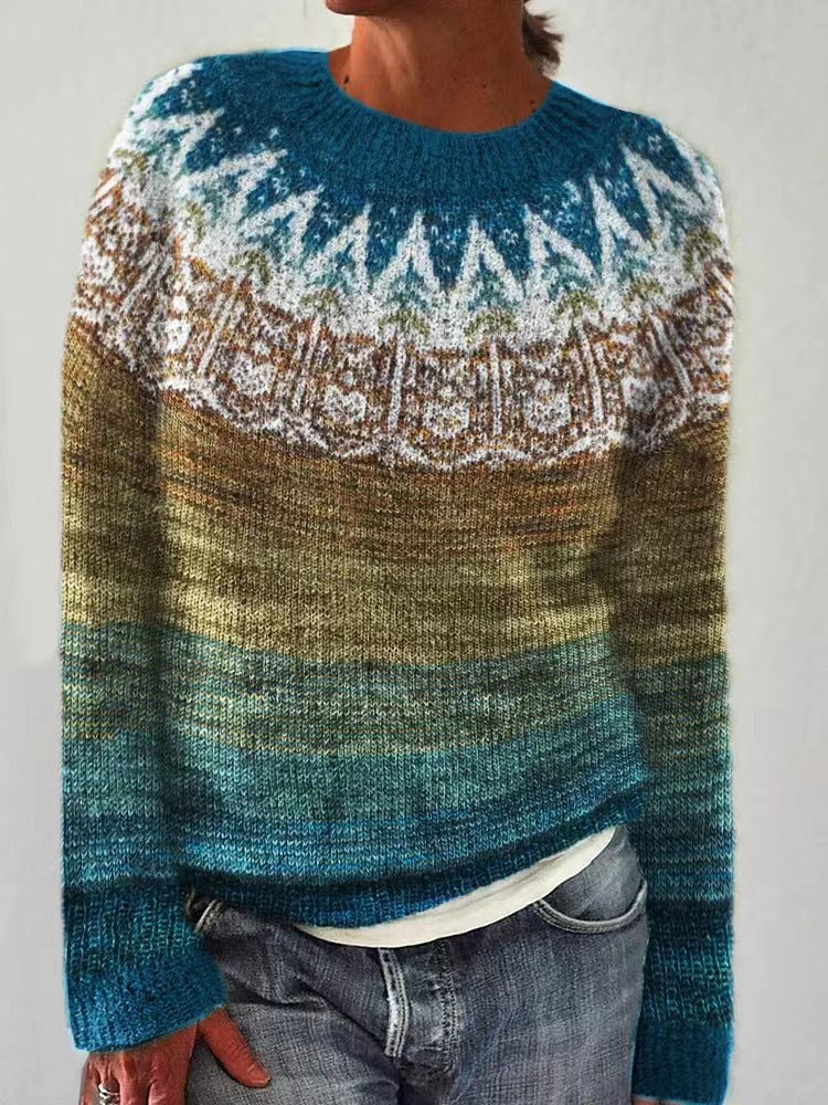 Holly | Women's Crew Neck Fair Isle Long Sleeve Sweater - Image 1