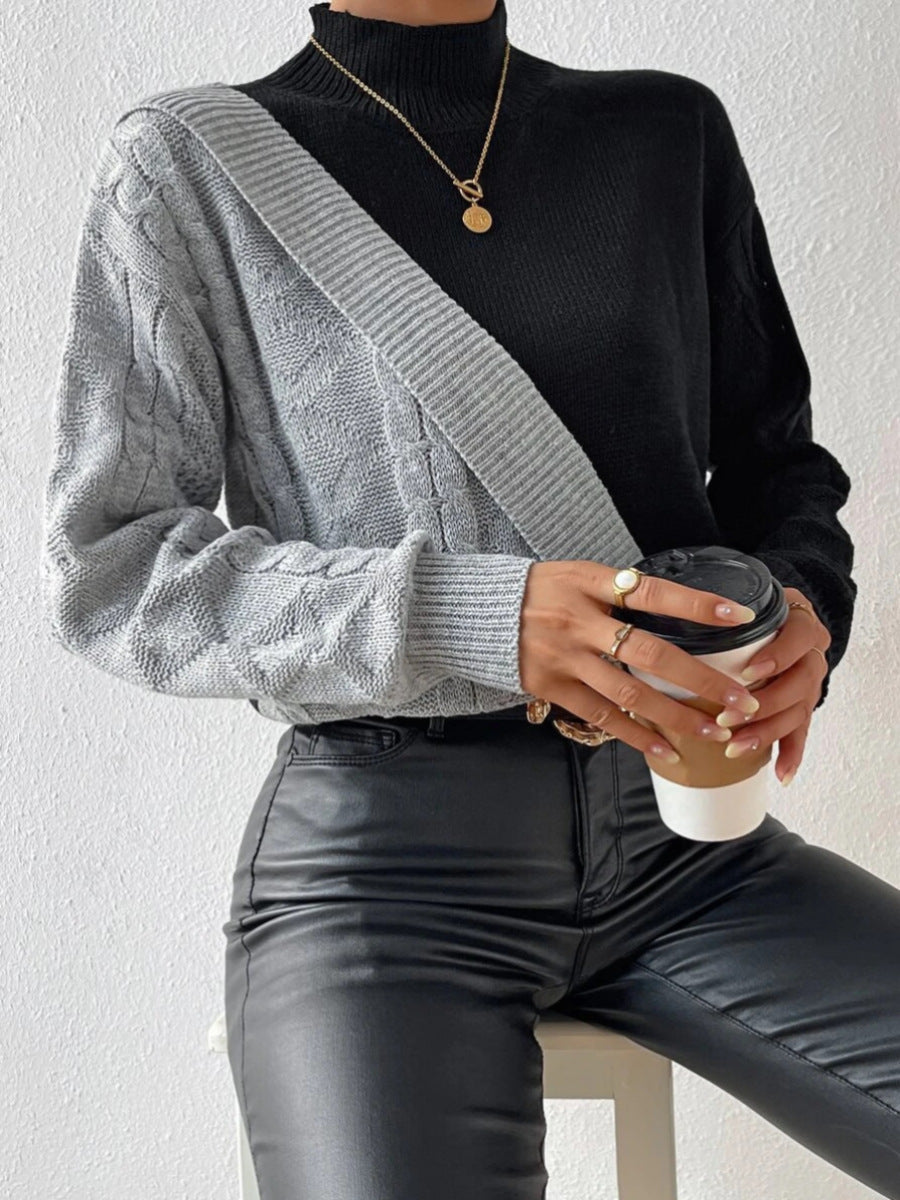 Courtney | Women's Two-Tone Mock Neck Long Sleeve Sweater - Image 2
